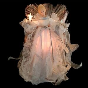 VINTAGE color-wheel FIBER OPTIC ANGEL TREE TOPPER / SILVER ICE QUEEN ANGEL